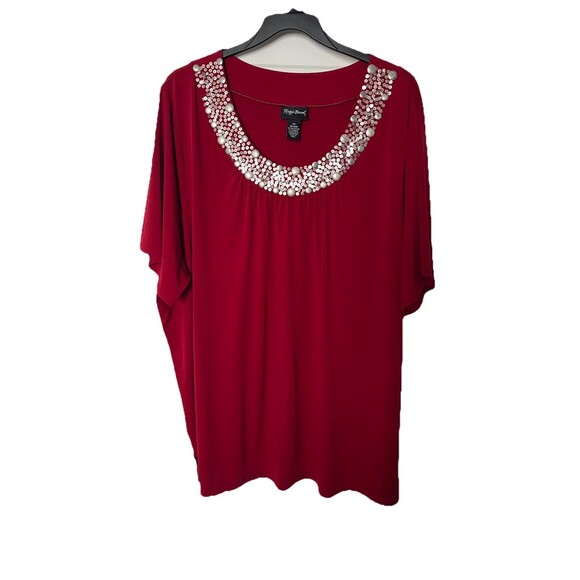 Maggie Barnes Red Knit Top 4x Embellished Silver Neckline - Picture 1 of 5